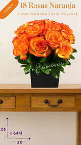 ¡Arreglo 18 Rosas Naranja en Cubo!